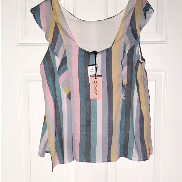 NEW Gibson Tank Top Motherchic Ruffle Stripe Blouse Sleeveless Size XL - Picture 3 of 7